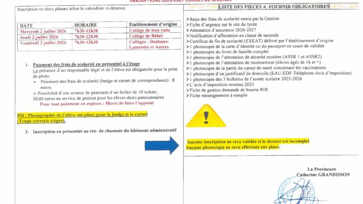 Procédure rentrée 2026